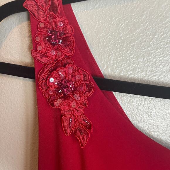 VTG Niki Livas Red Dress Sz 14 Maxi Fairy Whimsygoth Stretch 2000s Vampire Prom - Picture 4 of 8